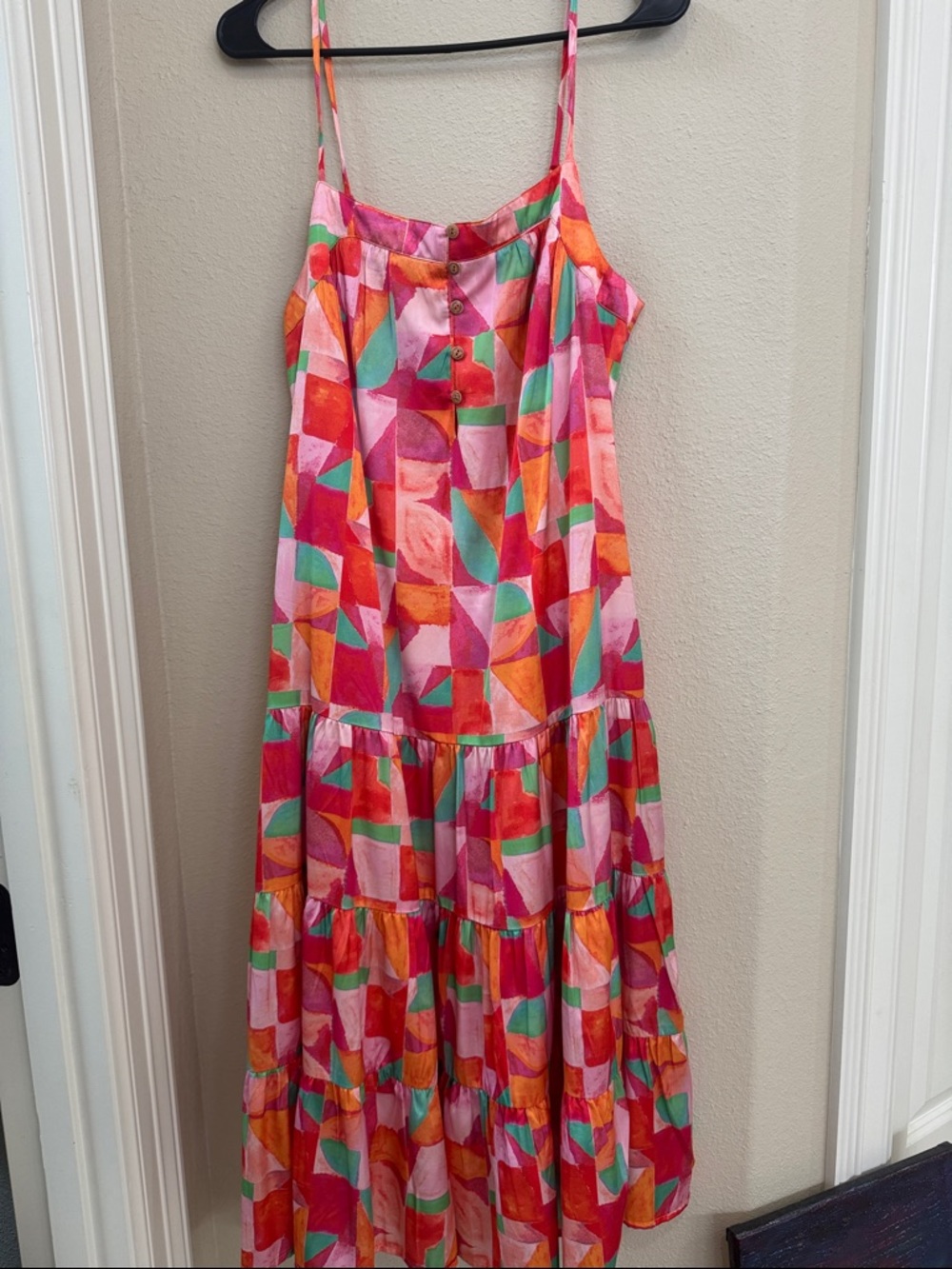 Colorblock Geometric Maxi Dress in Pink, Orange & Green